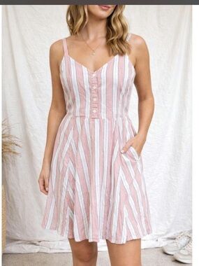 GAP Pink and White Striped Sundress with Buttons